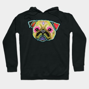 Pug in Fawn - Day of the Dead Sugar Skull Dog Hoodie